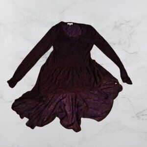 Maurice's Burgendy Hi-Low Lace Long Sleeve Blouse - Good Condition